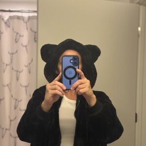 Black Fuzzy Bear Ear Hoodie